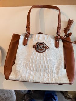 MC White & Brown Croc-Style Handbag – $8