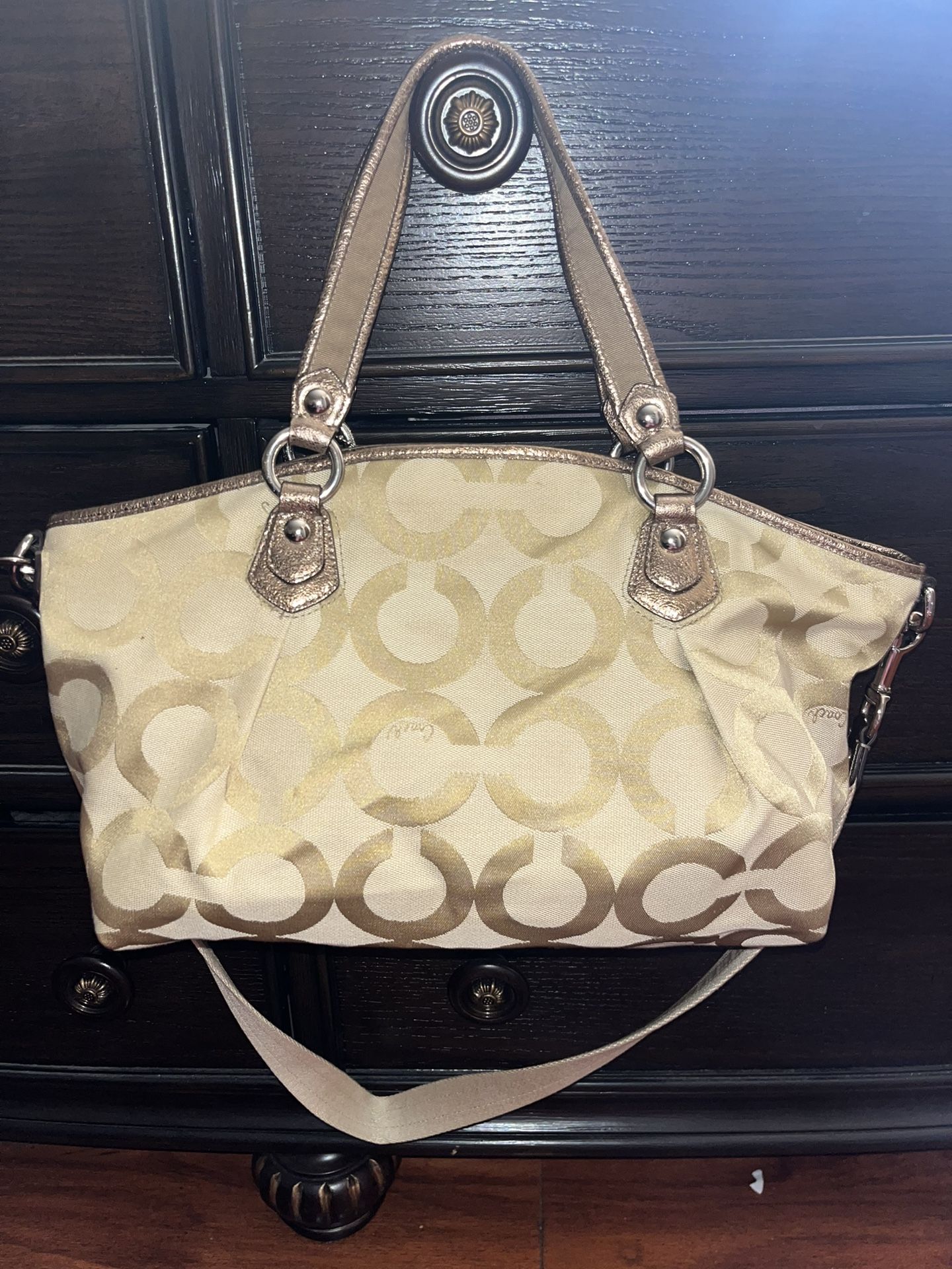 Coach Poppy Champagne Gold Tote Crossbody/Shoulder Bag