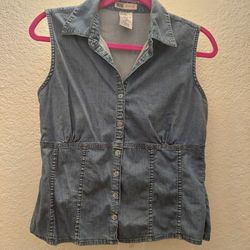 Denim Sleeveless Shirt Jean Blouse Size Medium 
