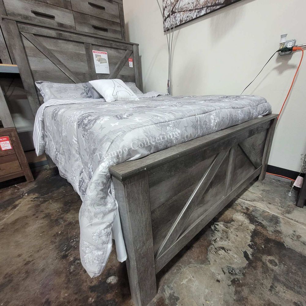 Crossbuck Queen Panel Bed Frame, Grey Color, SKU#10B440QCB