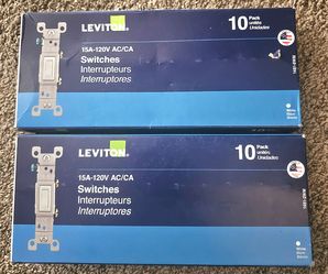 Lot of 2, 10 Pack each, LEVITON, Switches, 15-A-120V, AC/CA, 1451-2WM