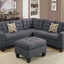 Brand New Gray Sectional Sofa With Ottoman 