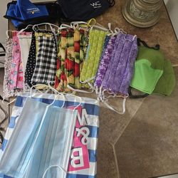 (27) Covid Material Masks & Big Bag of Paper Masks $3.00 NEVER USED