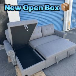 Dark Gray Studded Sofa Bed Sectional Couch 🛋️ New Open Box 📦 
