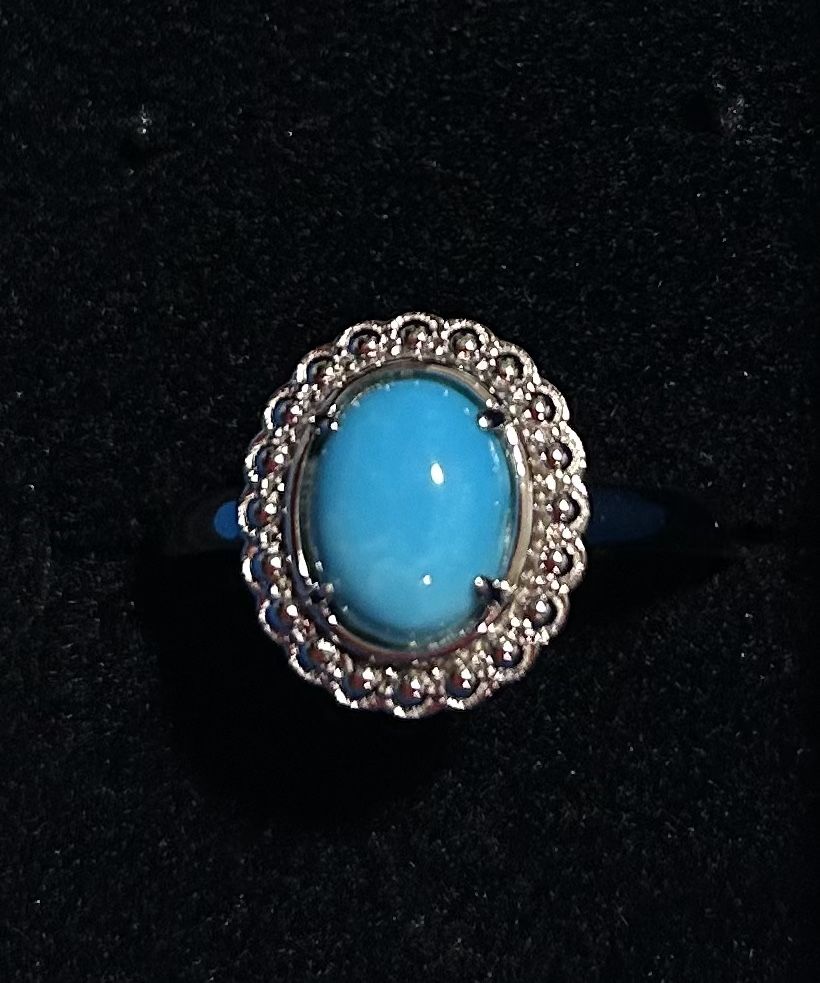 JTV Blue Sleeping Beauty Turquoise Rhodium Over Sterling Silver Ring