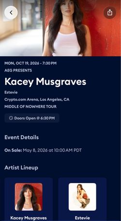 Kacey Musgraves Concert Tickets - Los Angeles 2026