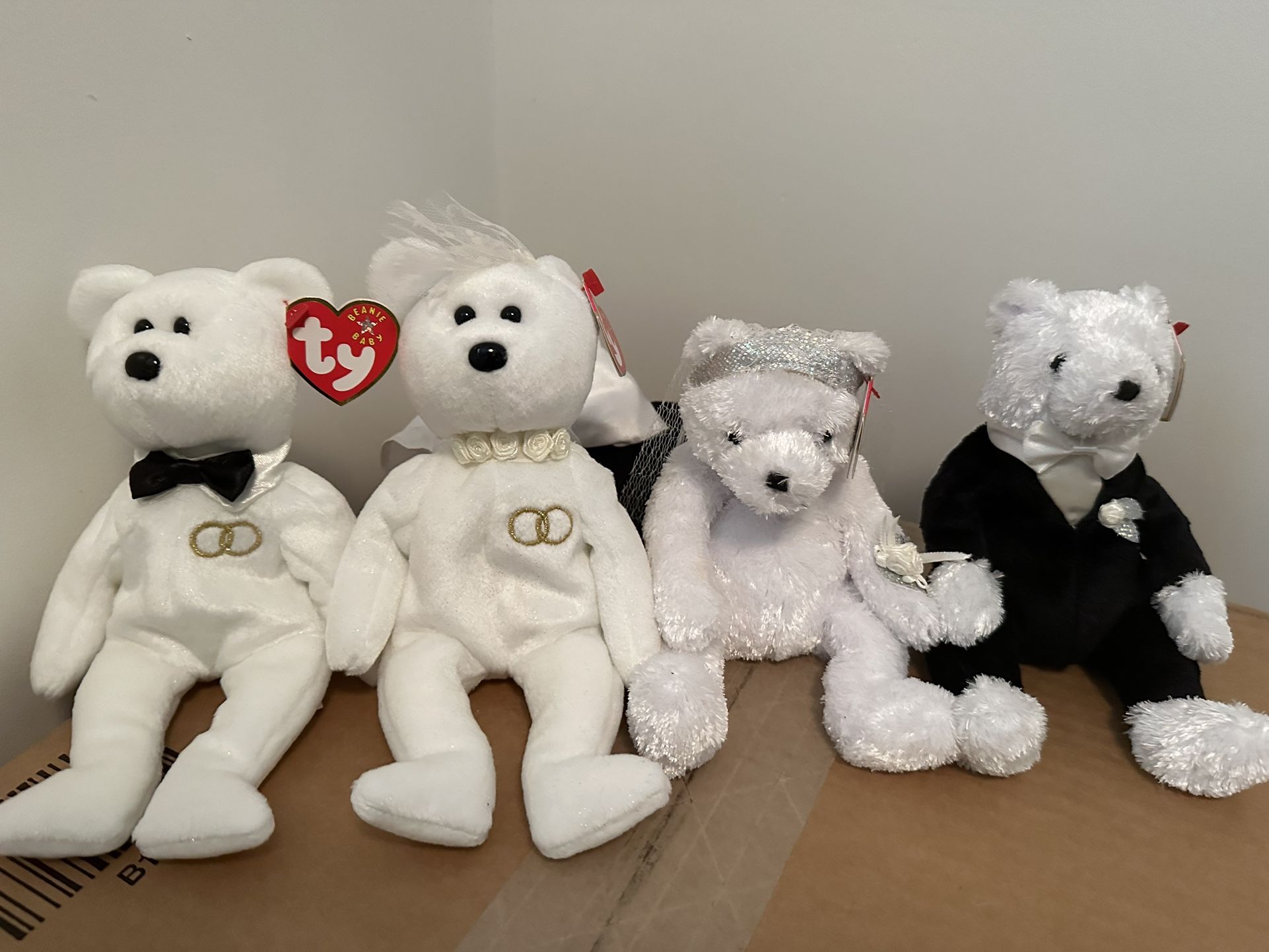 Bride And Groom Husband And Wife Beanie Babies Bears Two Sets Of Two