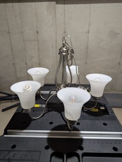 5 Light Chandelier Lighting Satin Silver Frosted Glass Shades