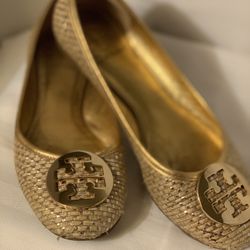 Tory Burch Gold Weave Reva Flats 