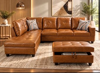 Carmel leather sectional couch and ottoman