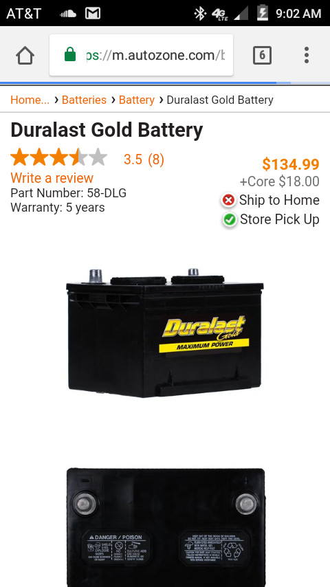 Duralast gold battery 58 DLG