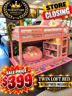Pink Twin Loft Bed with Mattress