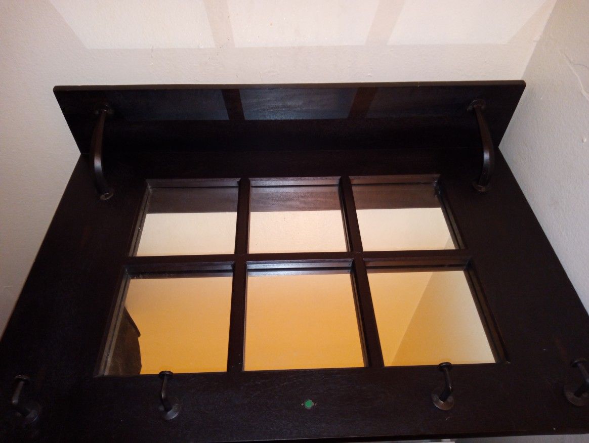 Wall Mount Coat Hanger With Mirror And Top shelf
