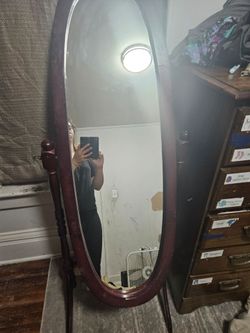 Vintage Oval Wooden Cheval Floor Mirror