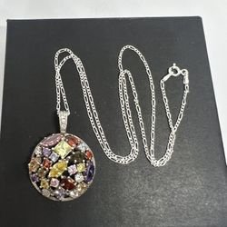 925 Sterling silver multi gemstone necklace size 18”