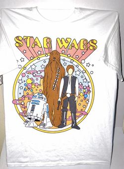 Star Wars Chewbacca Han Solo R2-D2 Graphic White Cotton Crew T-Shirt XL