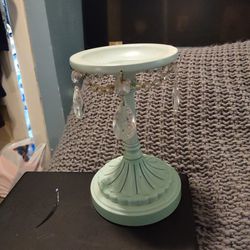 Light Teal Colored Candle Holder With Crystal Accents 