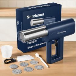 Narcissus Electric Pasta Maker, 3 in 1 Handheld Pasta Maker Machine, 4000mAh Larger Battery, Cordless for Portable Design, Automatic Dough Press, Blue