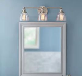 Evelyn 26.75 in. 3-Light Brushed Nickel Vanity Light with Clear Glass Shades 