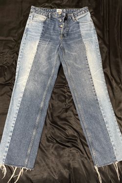 BDG Patchwork Two-Tone Denim High Rise Straight Leg Jeans Raw Hem W27 L32