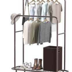 Simple Houseware Double Rod Clothing Garment Rack with Industrial Pipe and Bottom Shelves, Bronze