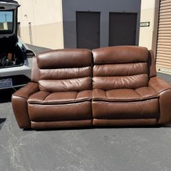 Simon Li Ridgewin Leather Power Reclining Sofa Brown 3-Seat w/ USB & Power Headrests