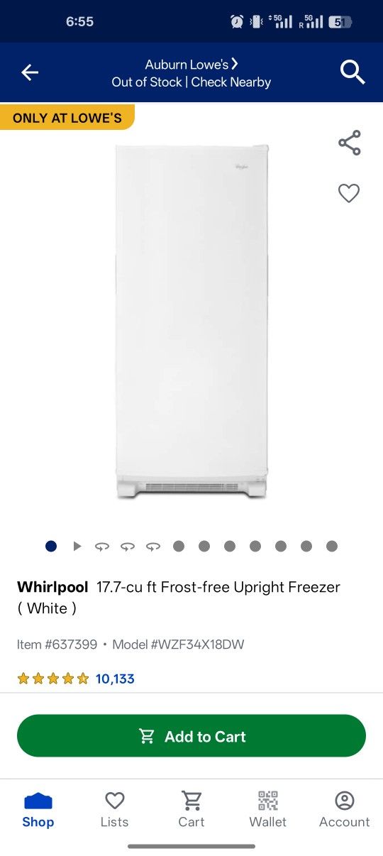 17.7 cu. ft upright freezer
