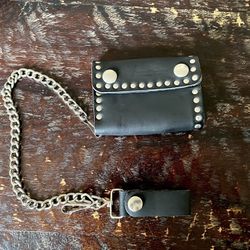 Leathers 4" Naked Leather Studded Bifold Chain Wallet- Never Used 
