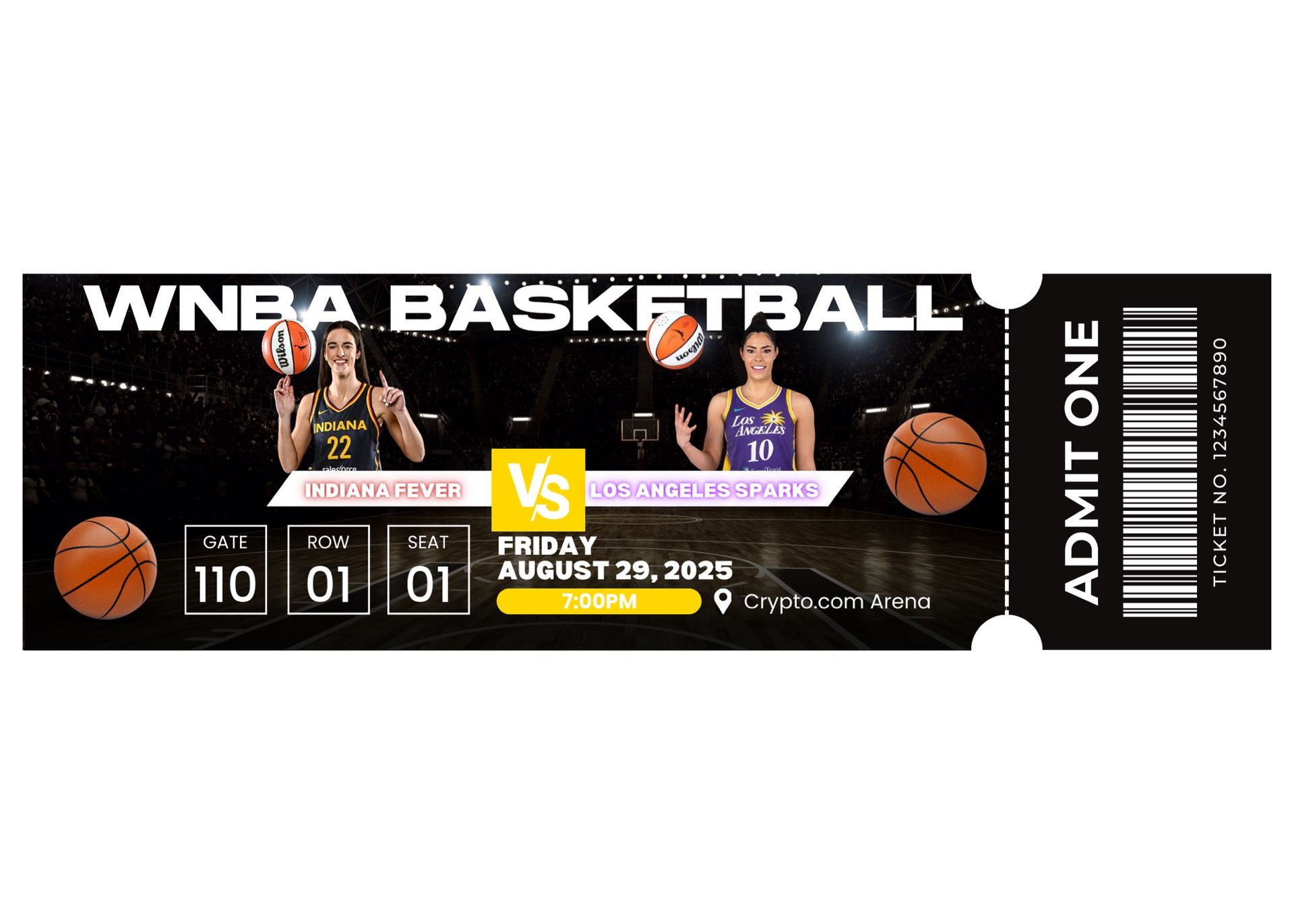 Los Angeles Sparks VS Indiana Fever WNBA Game 8/29/25 @ 7 PM @ Crypto .com  Arena