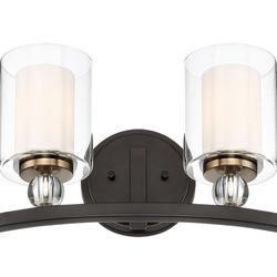 NEW! Minka Lavery Vanity Bath Light, 2-Light, 200 Watts, 15.5-in H x 9-in W, Glass, Painted Bronze