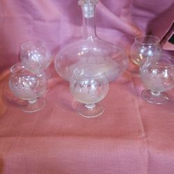 Vintage Brandy Decanter with/ Stopper and 5 Snifters