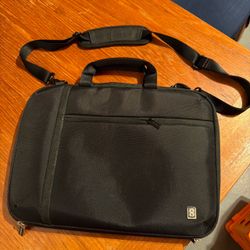 Level8 Laptop Briefcase Nylon Padded Blk Crossbody 14” Pockets Lightwgt Travel