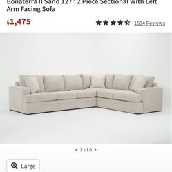 Living Spaces Beige Sectional Couch 