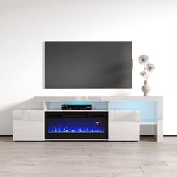  TV Stand for TVs up to 80", Modern High Gloss 73" Entertainment Center, TV Media Console with Storage Cabinets
