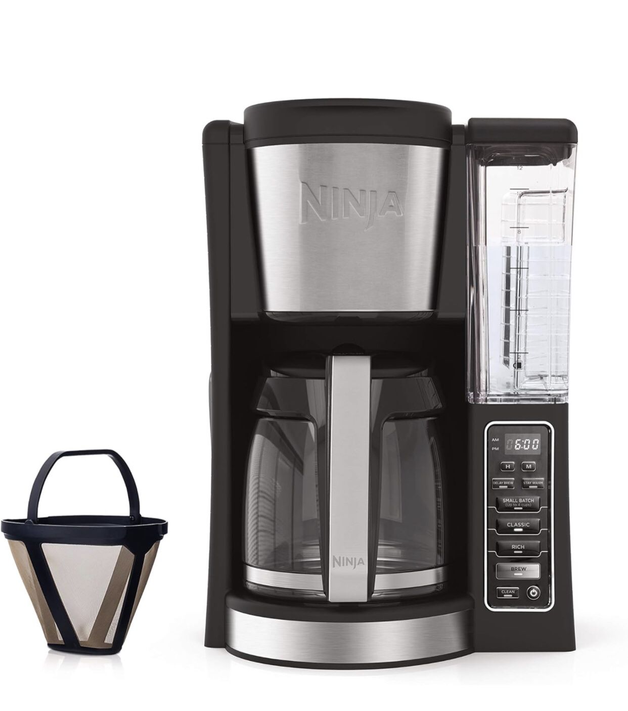 Ninja 12-Cup Programmable Coffee Maker with Classic and Rich Brews, 60 oz. Water Reservoir, and Thermal Flavor Extraction (CE201), Black/Stainless Ste