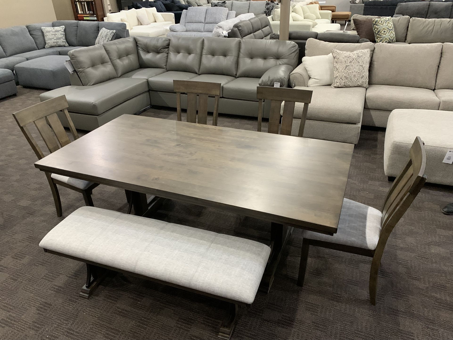 Big Brown Dining Table Set With Chairs And Bench