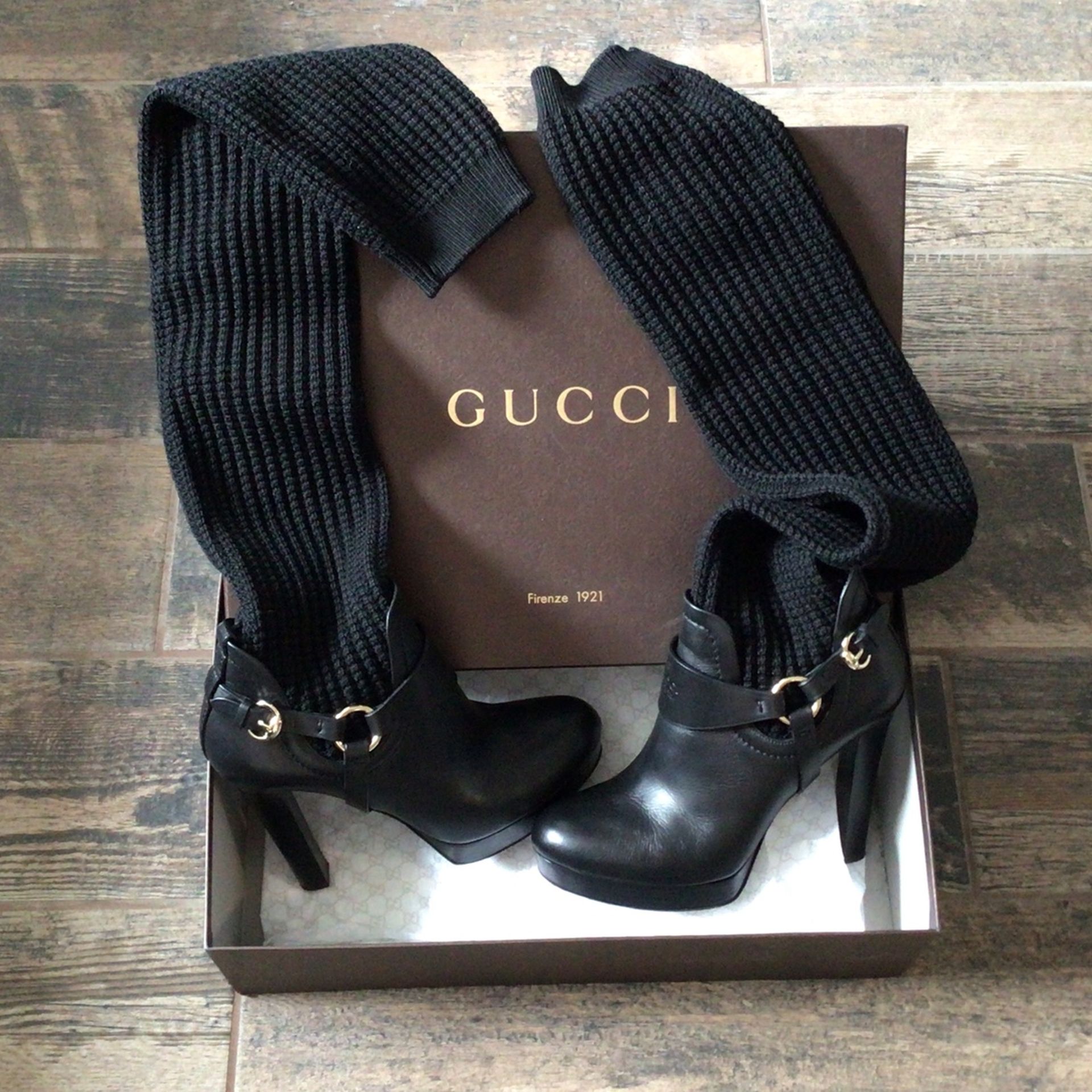 Gucci Thigh High Leather Boots 100% Authentic Size 37.5 Or 7.5 US