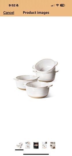 LE TAUCI Soup Bowls with Handles, 20 oz French Onion Soup Crocks, Soup Bowl Oven Safe for Chili, Beef Stew, Ceramic Bowl Set - 5.5 Inch, Set of 4, Arc