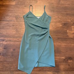 Almost Famous Womens Sage Green Faux Wrap Ruched Asymmetrical Mini Dress L