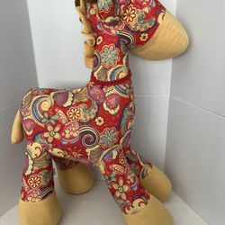 Vintage GoDodo Big Plush Tall Giraffe Animal Large Decor Paisley Flowers Design