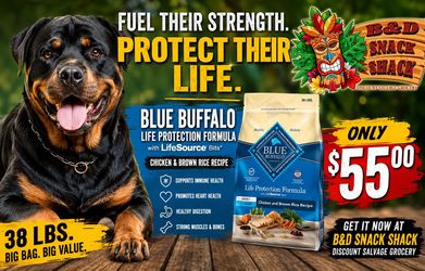 BlUE BUFFALO 38 LBS. DOG FOOD.  DYER
