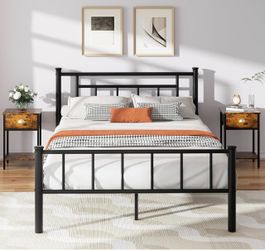 Black Metal Platform Bed Frame with Headboard
