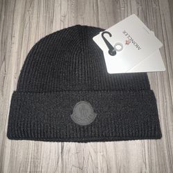 Black Moncler Cotton/Wool Unisex Beanie