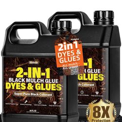 Mulch Glue - 1 Gallon Black Color 2-in-1 Mulch Dye & Glue for Landscaping, Super Strength Landscape Adhesive Landscape Lock, Fast-Dry, Non-Toxic, Mulc
