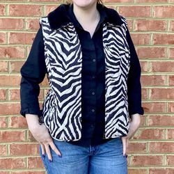 Women’s Faux Fur Zebra Print Lightweight Vest - Petite XL