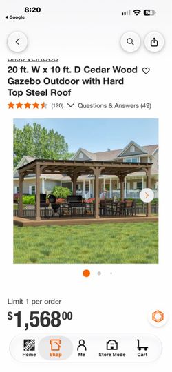 20x10 ft Cedar Wood Gazebo with Steel Roof
