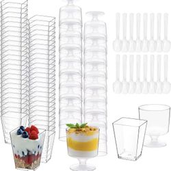 300 Pack Clear Plastic Dessert Cups(5 oz),Disposable Parfait Cups For Pudding, Fruit and Ice Cream,Mini Shooter Cups With Spoons For Party,appetizer c
