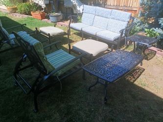 8 Piece Metal Outdoor Patio Furniture Set w Cushions Adjustable Lounge Chairs 