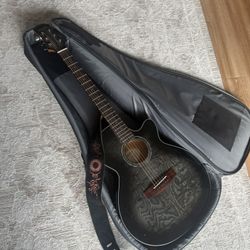 Mitchell MX430QAB Exotic Series Acoustic-Electric Guitar - Midnight Black Edge Burst With Case and Strap 