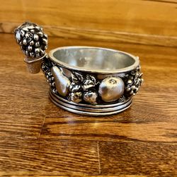 Vintage Pewter Bottle Caddy Ornate Wine Grapevine Decoration w/ Decorative Cork Stopper